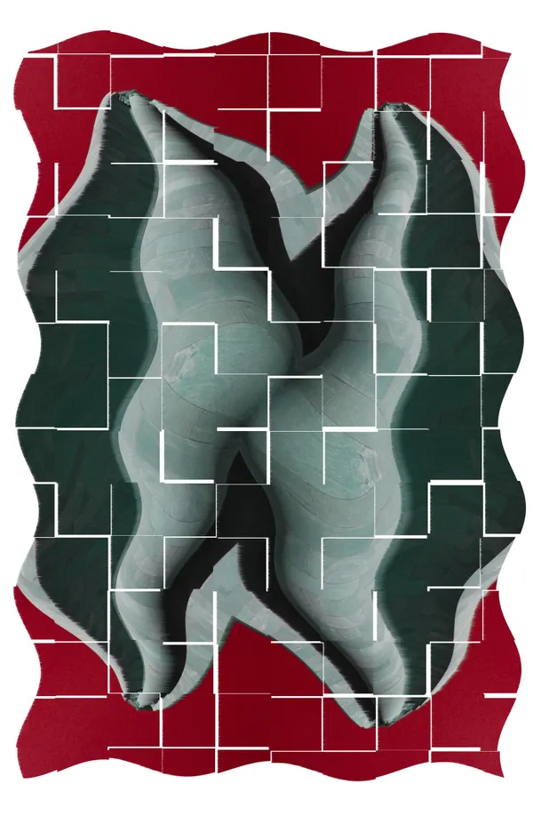 Meanwhile architectural composition with geometric overlays